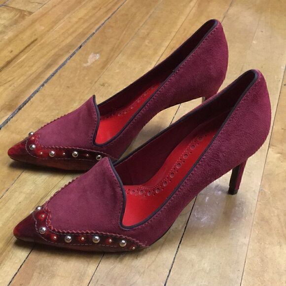 5 Wine Red Suede & Patent studded Pumps Tory Burch - Picture 4 of 8